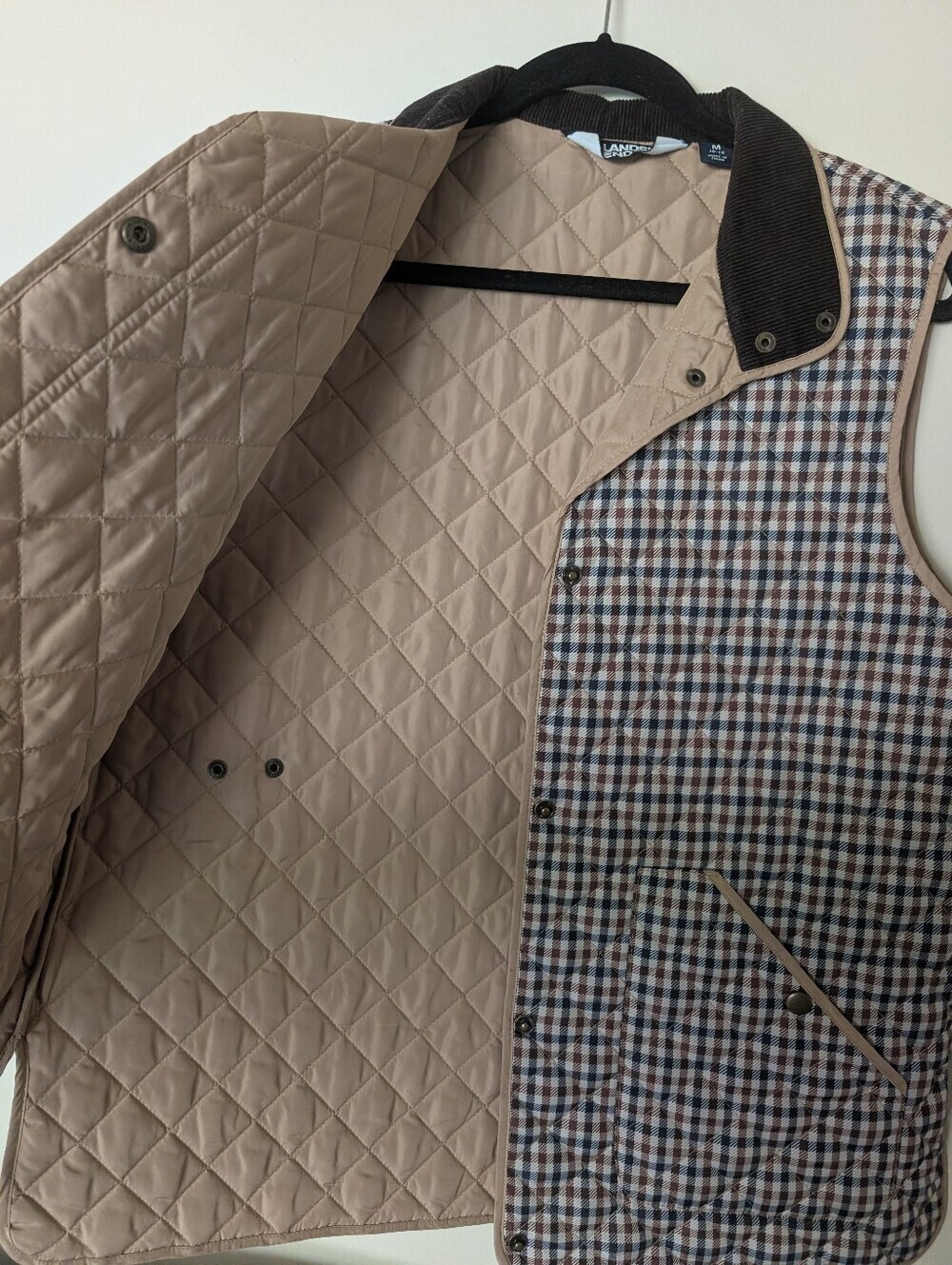Lands' End Beige & Brown Quilted Check Vest - Picture 7 of 8